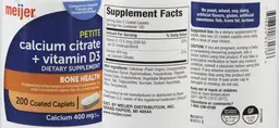 Label for Petite Calcium Citrate + Vitamin D3