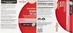 Label for High-Potency Iron 65 mg