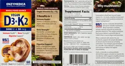Label for Vegan D3 5000 IU + K2 90 mcg
