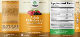 Label for Adult Elderberry Gummies Raspberry Flavor