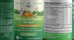 Label for Kids Multivitamin Drops Orange Flavor