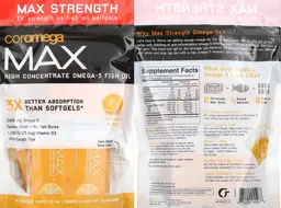 Label for Max High Concentrate Omega-3 Fish Oil 2400 mg Citrus Burst