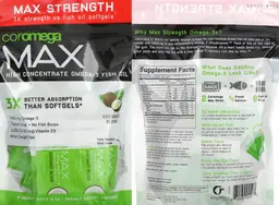 Label for Max High Concentrate Omega-3 Fish Oil 2400 mg Coconut Bliss 