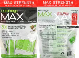 Label for Max High Concentrate Omega-3 Fish Oil 2400 mg Coconut Bliss 