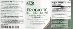 Label for ProBiotic Restore Ultra