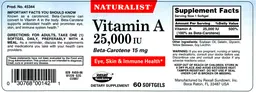 Label for Vitamin A 25,000 IU