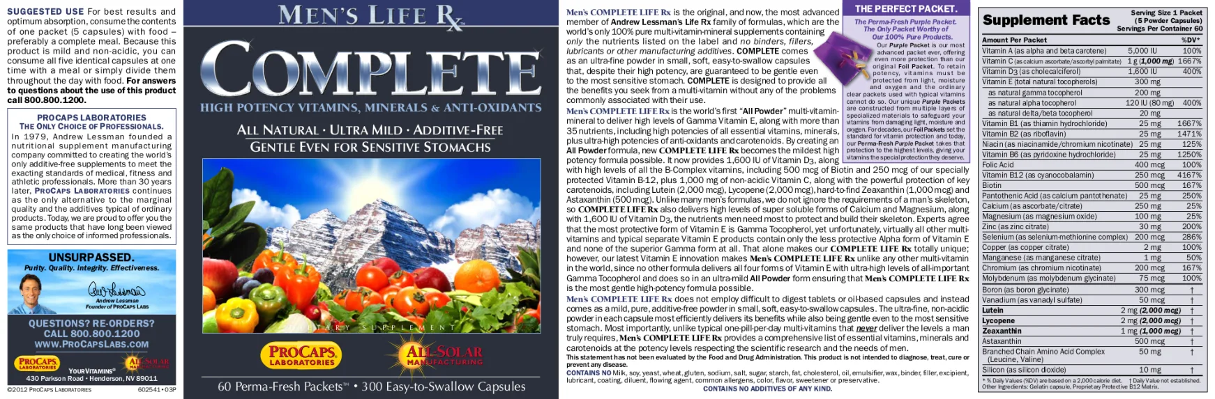 Label for Men's Life Rx Complete