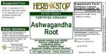 Label for Ashwagandha Root