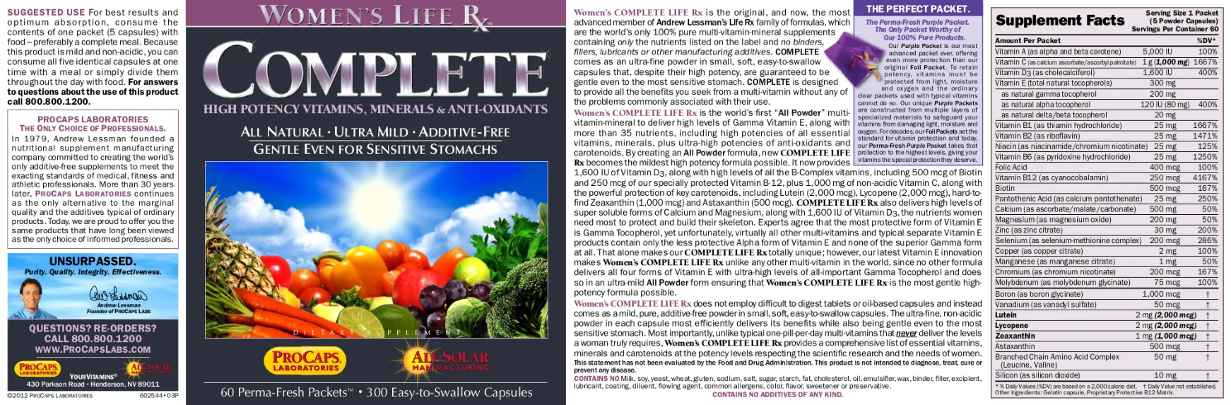 Label for Women's Life Rx Complete