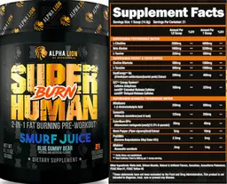 Label for SuperHuman Burn Smurf Juice Blue Gummy Bear