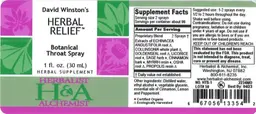 Label for David Winston's Herbal Relief Botanical Throat Spray