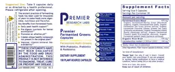 Label for Premier Fermented Greens Capsules