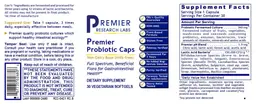 Label for Premier Probiotic Caps