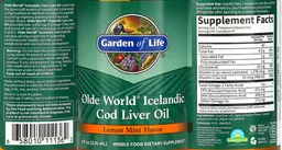 Label for Olde World Icelandic Cod Liver Oil Lemon Mint Flavor
