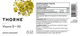 Label for Vitamin D + K2