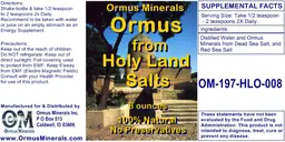 Label for Ormus from Holy Land Salts