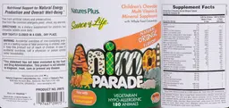 Label for Children's Chewable Multi-Vitamin & Mineral Supplement Natural Orange Flavor!