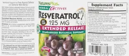 Label for Resveratrol 125 mg Extended Release
