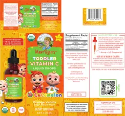 Label for CoComelon Toddler Vitamin C Liquid Drops Orange Vanilla