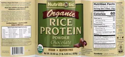 Label for Organic Rice Protein Powder Chocolate