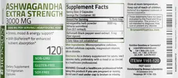 Label for Ashwagandha Extra Strength 3000 mg