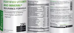 Label for Fortified Vitamin and Mineral Insurance Formula