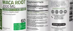 Label for Maca Root 2000 mg