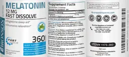 Label for Melatonin 12 mg Fast Dissolve Peppermint Flavor