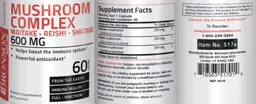 Label for Mushroom Complex 600 mg