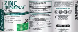 Label for Zinc Triple Play 30 mg