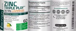 Label for Zinc Triple Play 30 mg Lozenges Lemon Flavor