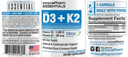 Label for D3 5,000 IU + K2 180 mcg
