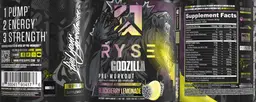 Label for Godzilla Pre-Workout Blackberry Lemonade
