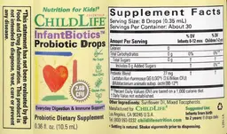 Label for InfantBiotics Probiotic Drops