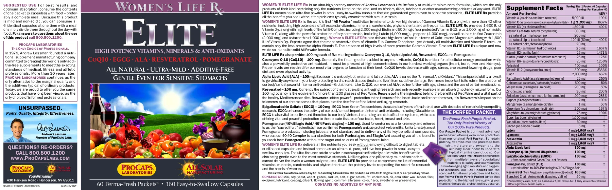 Label for Women's Life Rx Elite