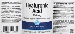 Label for Hyaluronic Acid 100 mg