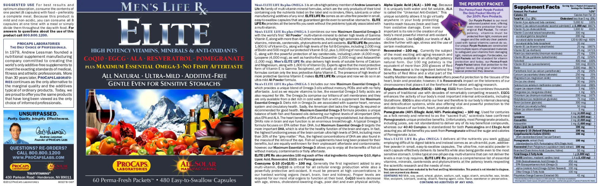 Label for Men's Life Rx Elite Plus Maximum Essential Omega-3