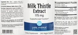 Label for Milk Thistle Extract 175 mg