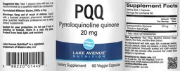 Label for PQQ 20 mg