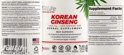 Label for Korean Ginseng 1,500 mg