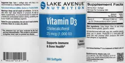 Label for Vitamin D3 25 mcg (1,000 IU)