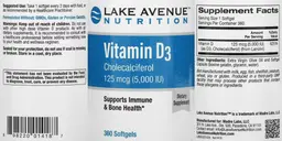 Label for Vitamin D3 125 mcg (5,000 IU)