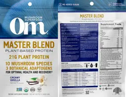 Label for Master Blend Plant-Based Protein Powder Creamy Vanilla