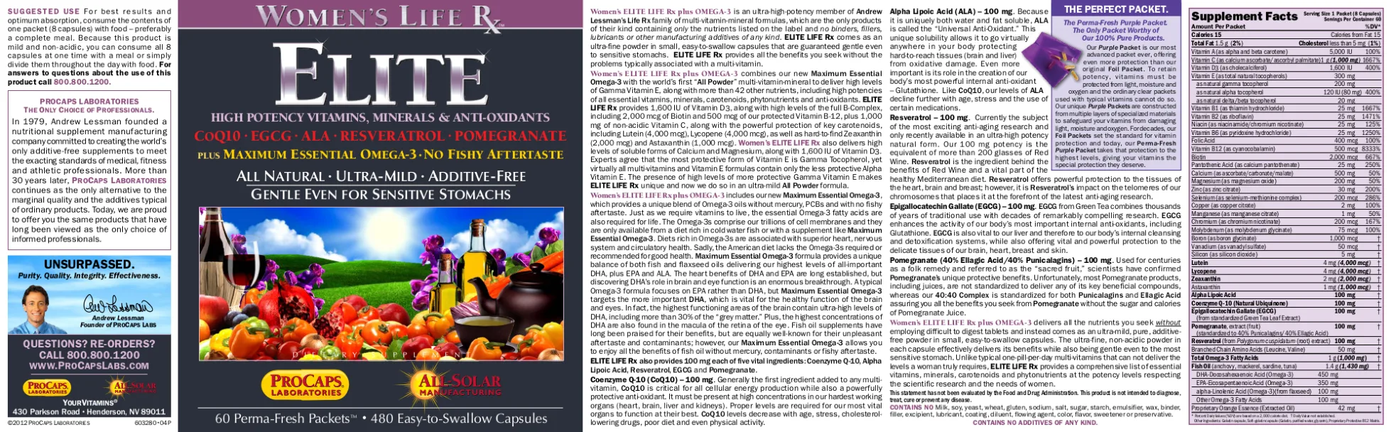 Label for Women's Life Rx Elite Plus Maximum Essential Omega-3