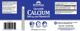 Label for Chewable Calcium 500 mg with Vitamin D3