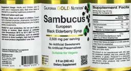 Label for Sambucus European Black Elderberry Syrup 2,500 mg
