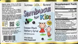 Label for Sambucus for Kids European Black Elderberry Syrup Great Berry Flavor!