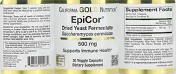 Label for EpiCor Dried Yeast Fermentate 500 mg