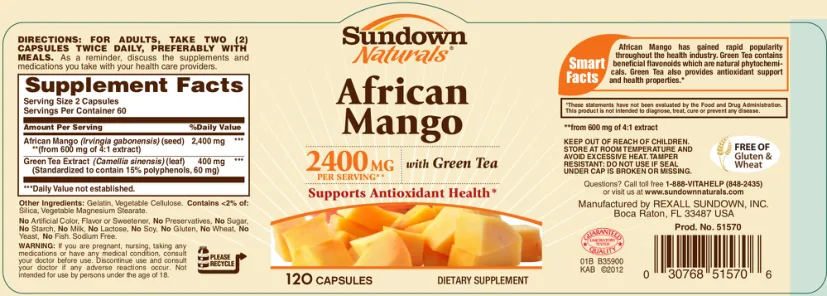 Label for African Mango 2400 mg With Green Tea
