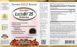 Label for LactoBif 25 Cran-Max Probiotics 25 Billion CFU